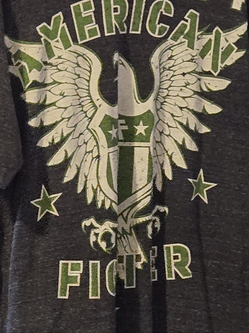 American Fighter Dark Gray Tee with Green and White Eagle Graphic
